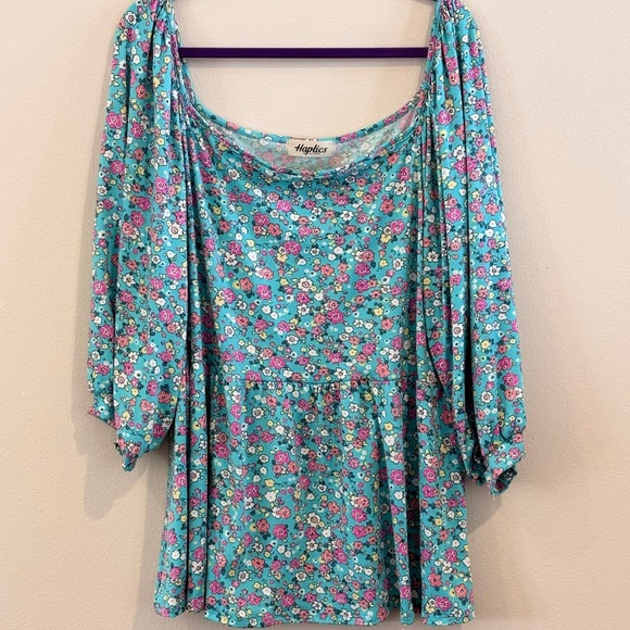 Haptics by Holly Harper Women's Bubble Sleeve Green Floral Ruffled Top SZ 3X - Picture 1 of 13